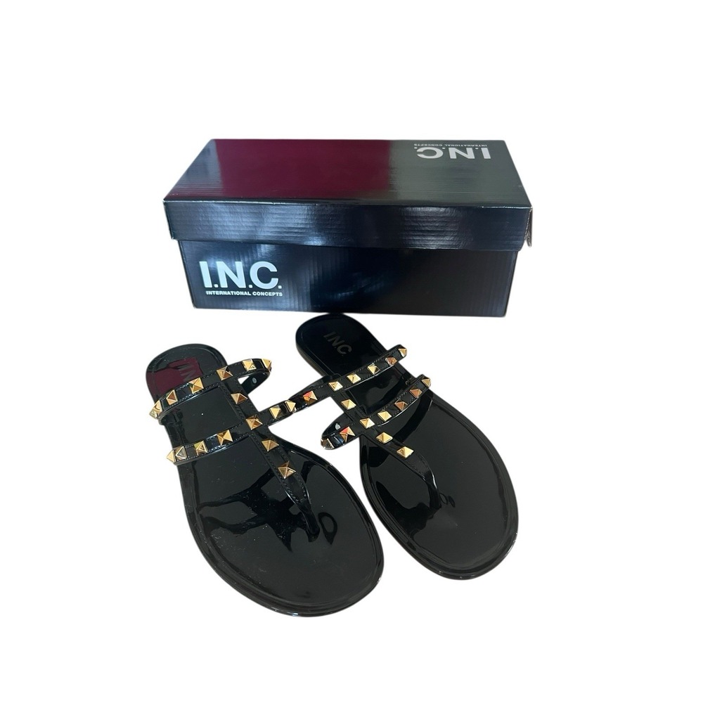 INC Womens Black Studded Ellie Round‎ Toe Slip On Thong Sandals Shoes 9 M NIB